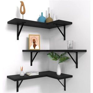 Floating Corner Shelves Set of 3, Corner Shelves Wall Mounted, (Black)